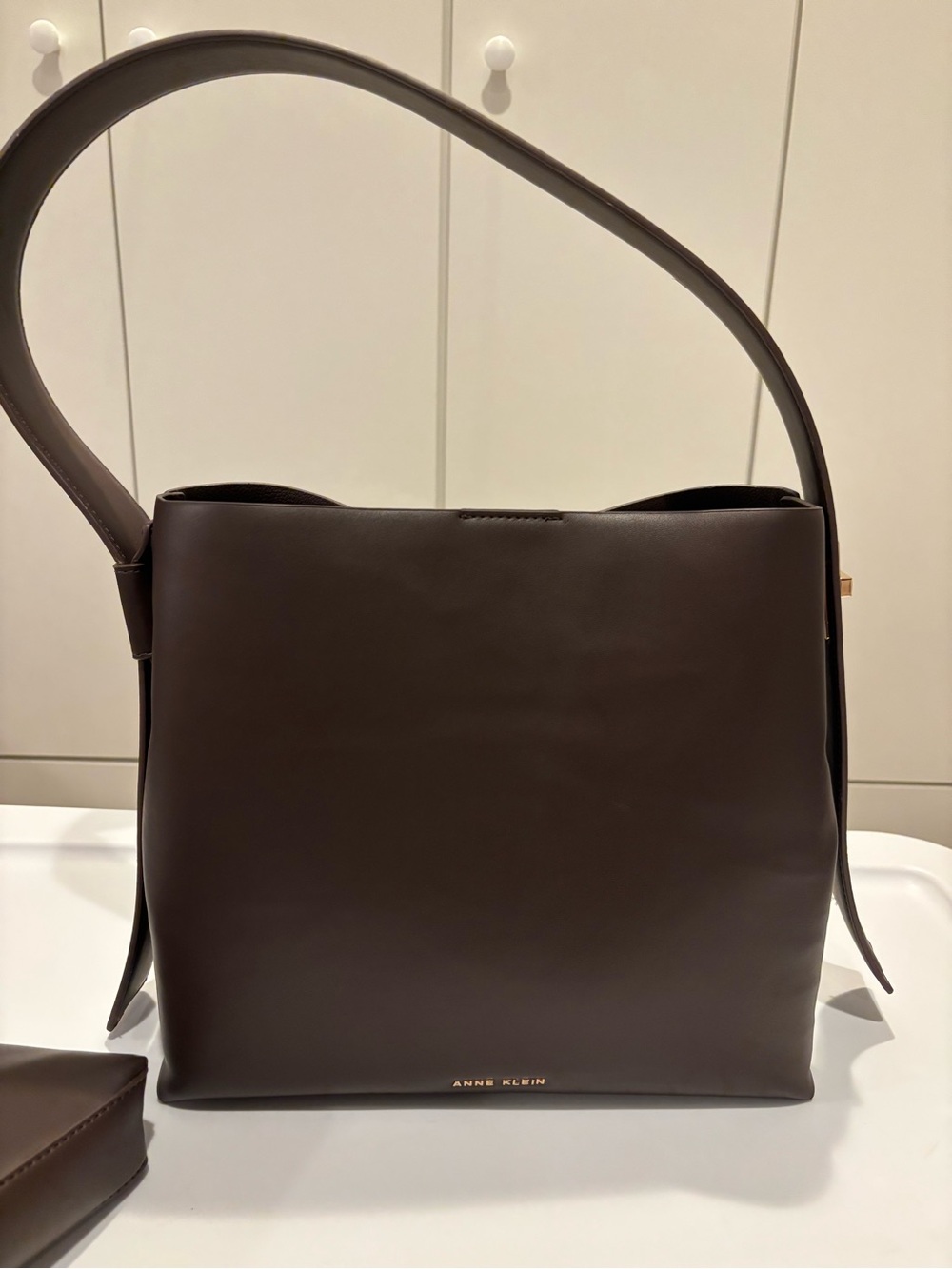 Anne Klein Chocolate Brown Leather Messenger Bag